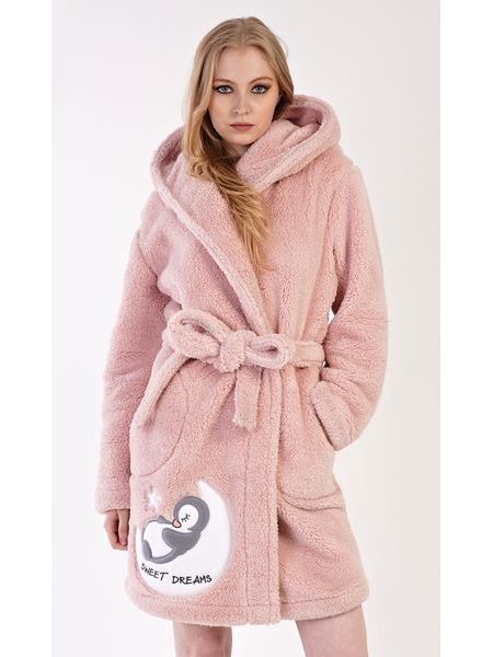 Dámský župan krátký s kapucí Sweet dreams - starorůžová
