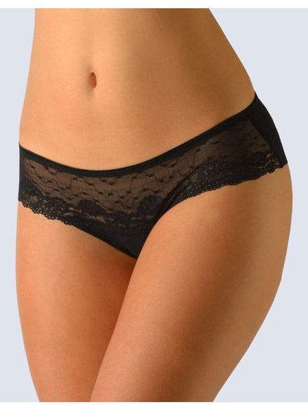 Dámské kalhotky francouzské, šité, bokové, s krajkou, jednobarevné Delicate 14104P - černá