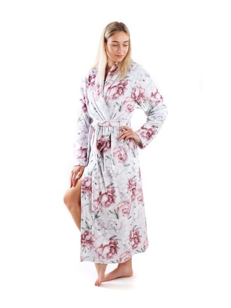Dámský dlouhý župan s šálovým límcem Annie Světlé pivoňky