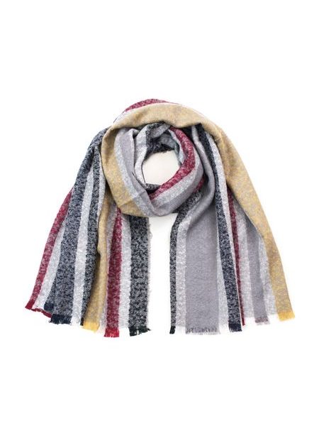 Podzimní šál s barevnými pruhy - šedý