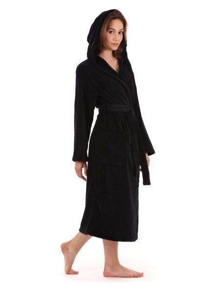 Dámský dlouhý savý župan s kapucí TAMPA černá