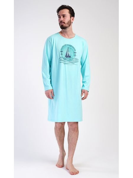 Pánská noční košile s dlouhým rukávem Jachting - mentolová
