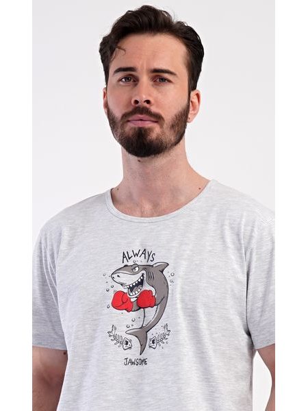 Pánské pyžamo šortky Žralok - světle šedá