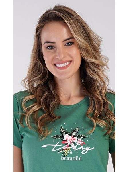 Dámská noční košile s krátkým rukávem Beautiful - smaragdová