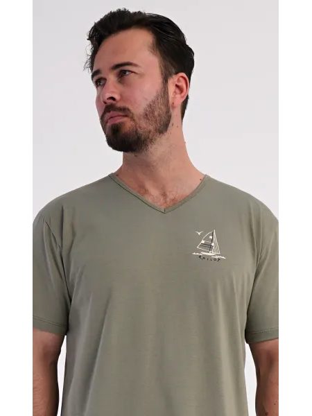 Pánská noční košile s krátkým rukávem Adrien - khaki