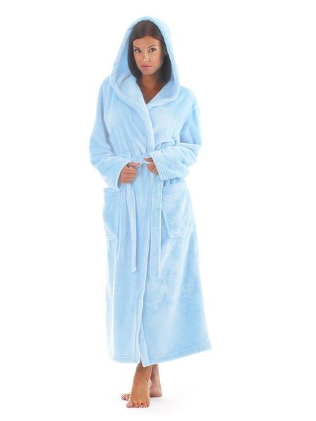 Dámský dlouhý hřejivý župan s kapucí SIENA světle modrá