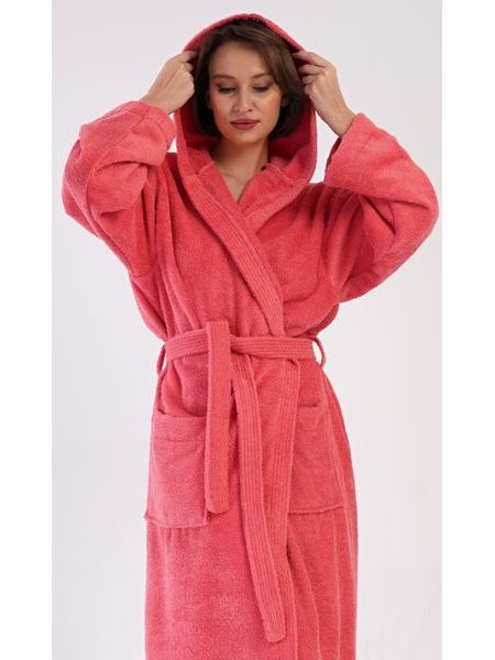 Dámský župan dlouhý s kapucí Jahoda - jahodová