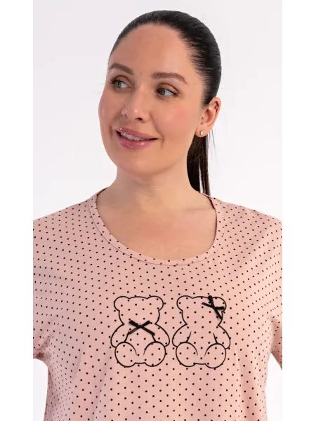 Dámské domácí šaty s krátkým rukávem Medvídci - pudrová