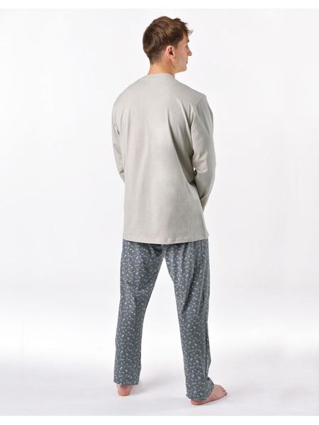 Pánské pyžamo dlouhé, šité, s potiskem 79191 - sv. šedá tm. šedá