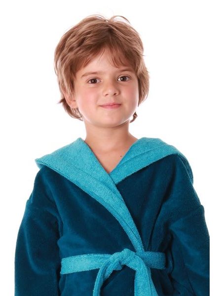 Dětský dlouhý župan s kapucí TAMPA duo petrolejová