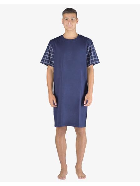 Pánské košile noční pánská krátký rukáv, šité, s potiskem Pyžama 2023 79160P - lékořice šedobílá