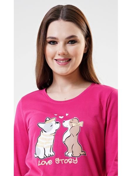 Dámské pyžamo dlouhé Love story - tmavě růžová