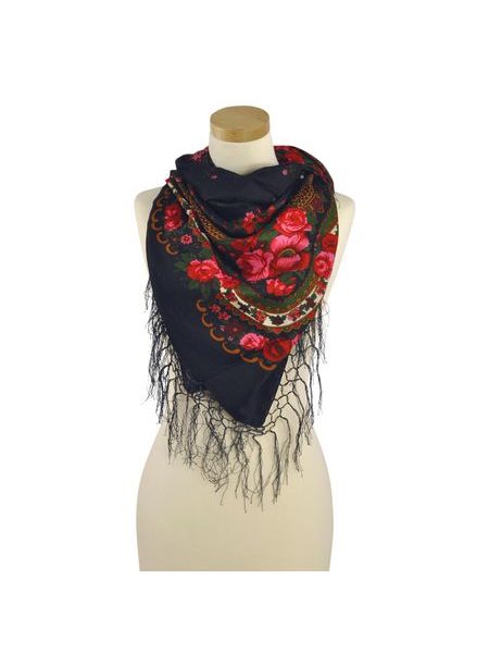 Vzorovaný lidový šátek černý