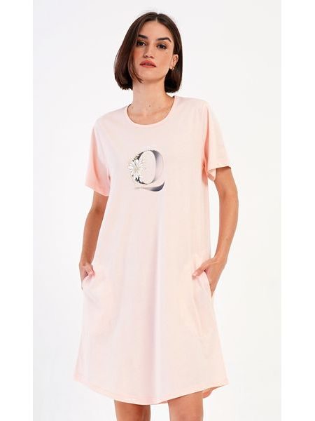 Dámské domácí šaty s krátkým rukávem Queen - světle lososová