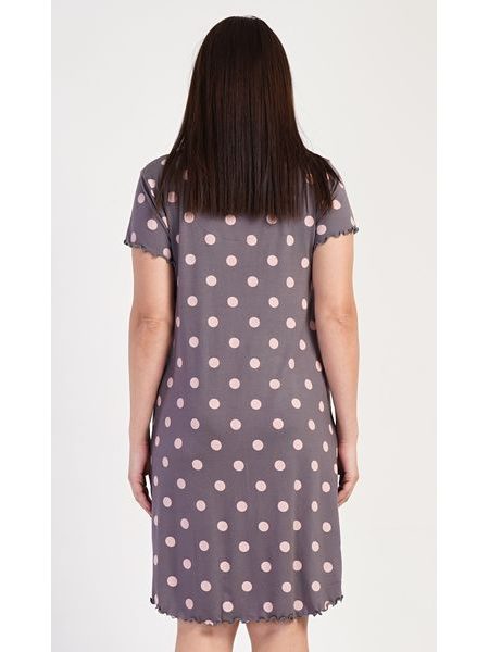 Dámská noční košile s krátkým rukávem Puntík - tmavě šedá