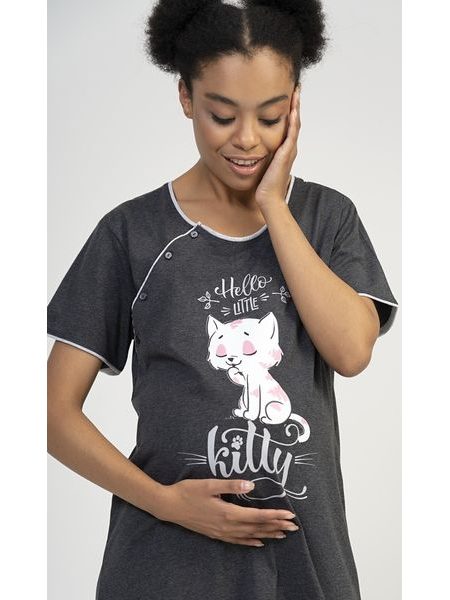 Dámská noční košile mateřská Little cat - tmavě šedá