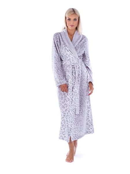 Dámský dlouhý župan se šálovým límcem IRBIS leopardí vzor šedá