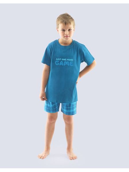 GINA dětské pyžamo krátké chlapecké, šité, s potiskem 69002P - petrolejová dunaj