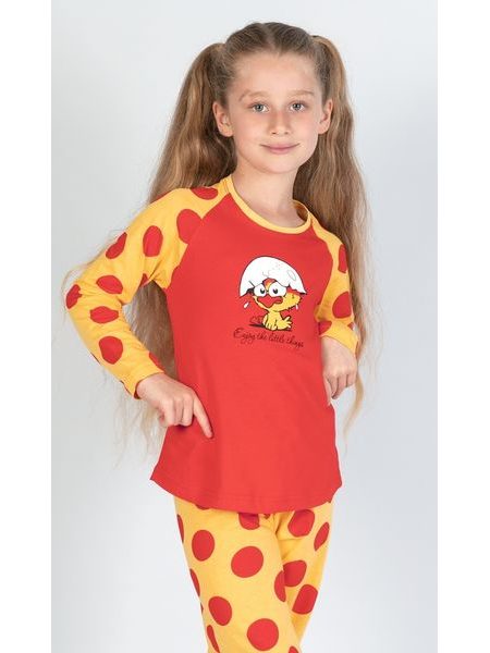 Dětské pyžamo dlouhé Kuře - červená