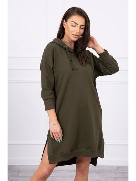 Mikinové šaty s kapucí, khaki