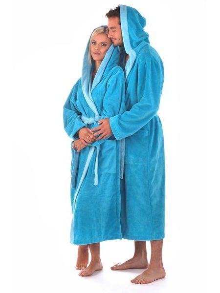 Dámský dlouhý savý župan s kapucí TAMPA duo tyrkysová