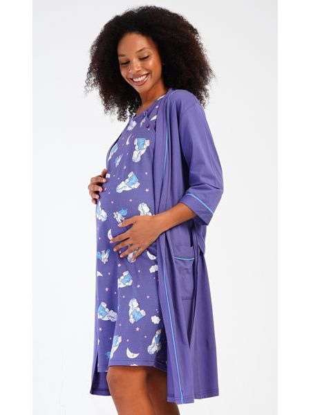 Dámský župan s mateřskou košilí Méďa - modrošedá