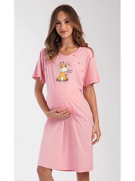 Dámská noční košile mateřská Malá žirafa - světle lososová