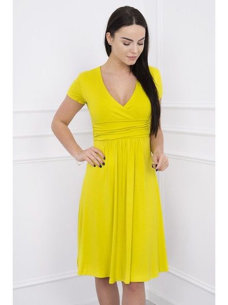Šaty s výstřihem a krátkým rukávem, žlutá