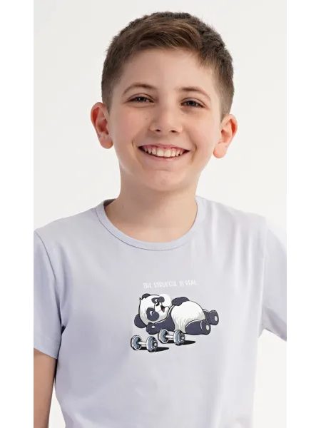 Dětské pyžamo šortky Malá panda - světle modrá