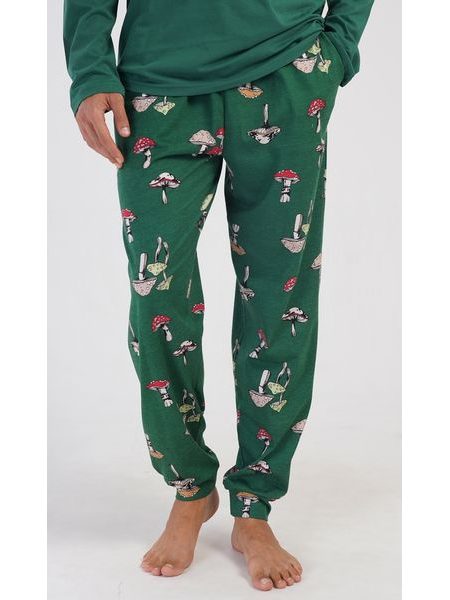 Pánské pyžamo dlouhé Muchomůrky - tmavě zelená