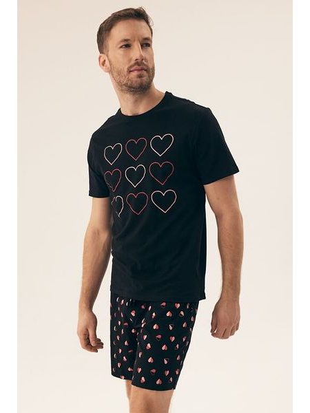Pánské pyžamo Sweet černé se srdcem