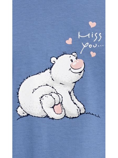 Dámské pyžamo dlouhé Méďa a tučňák - modrošedá