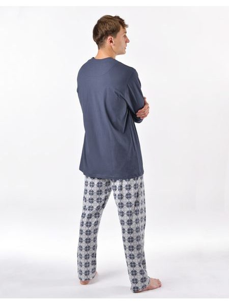Pánské pyžamo dlouhé, šité, s potiskem 79205 - tm. šedá