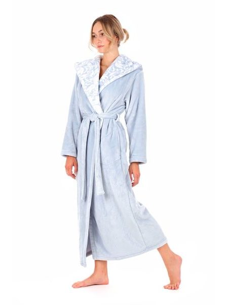 Dámský dlouhý župan s kapucí FLORA světle modrá