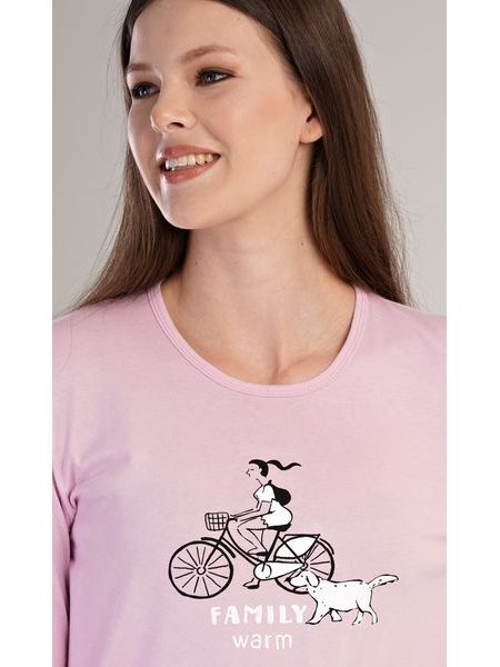 Dámské pyžamo dlouhé Dívka na kole - světle růžová