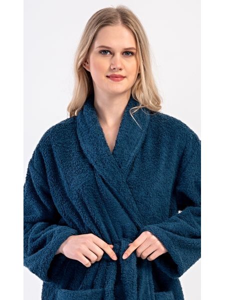Dámský župan dlouhý se šálovým límcem Karolína - petrolejová