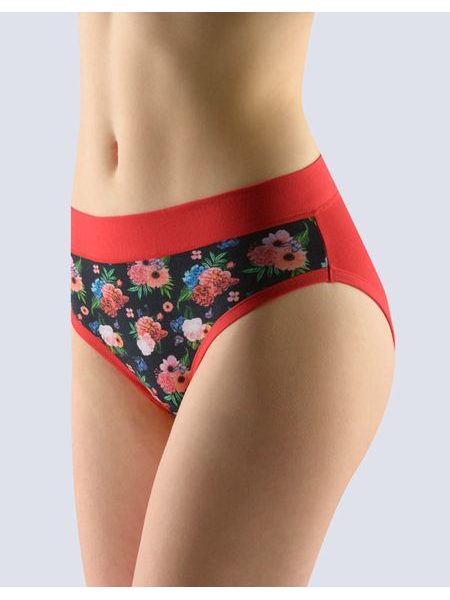 Dámské kalhotky klasické, širší bok, šité, s potiskem Disco XIV 10234P - červená malinová