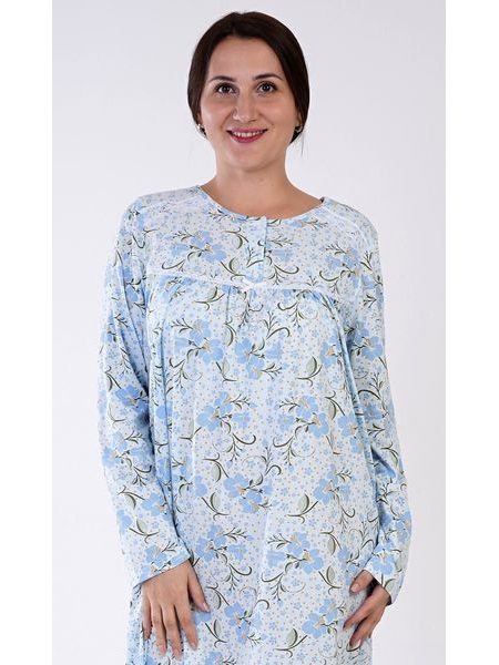 Dámská noční košile s dlouhým rukávem Estela - modrá