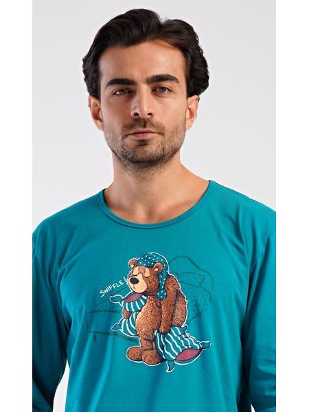 Pánské pyžamo dlouhé Méďa Ospalec - petrolejová