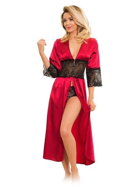 Saténový župan s krajkovými šortkami Mindanao vínový