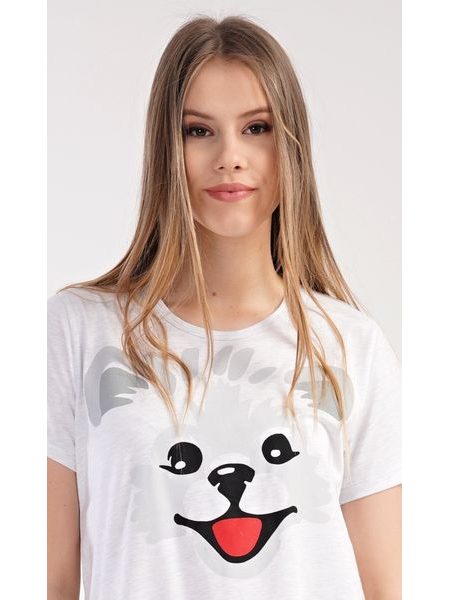 Dámská noční košile s krátkým rukávem Štěně - světle šedá