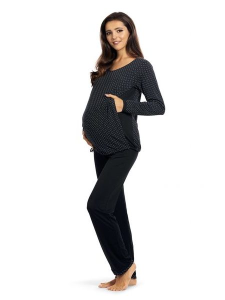 Luxusní těhotenské pyžamo s dlouhými rukávy - černé