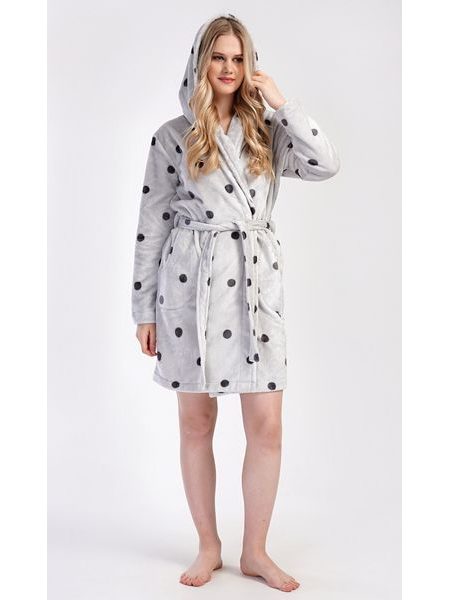 Dámský župan krátký s kapucí Puntík - světle šedá