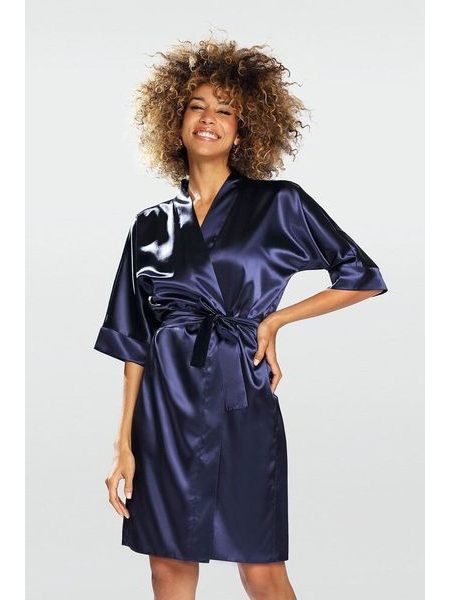 Saténový župan 100 tmavě modrý