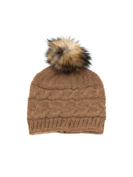 Vlněná čepice s bambulí hnědá
