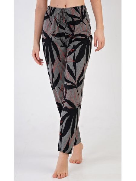 Dámské pyžamové kalhoty Listy - tmavě šedá