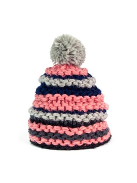 Modro-růžová pruhovaná zimní čepice