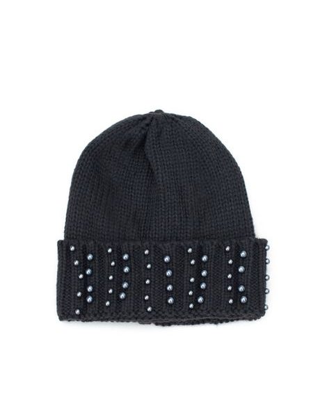 Čepice s perlovým zdobením černá