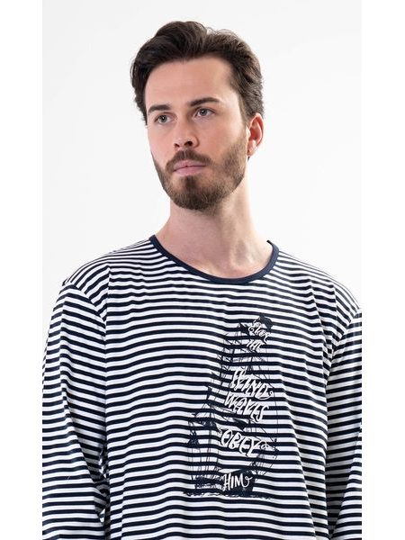 Pánská noční košile s dlouhým rukávem Plachetnice - tmavě modrá