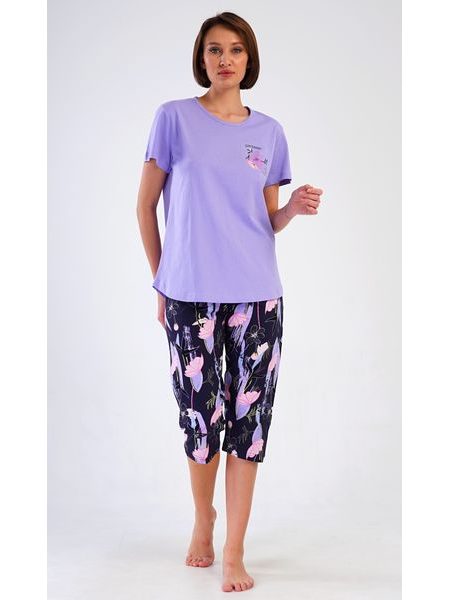 Dámské pyžamo kapri Flowers - fialová